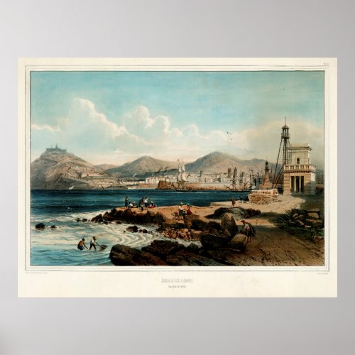 Old Barcelona Spain Illustrative Map 1850  Poster