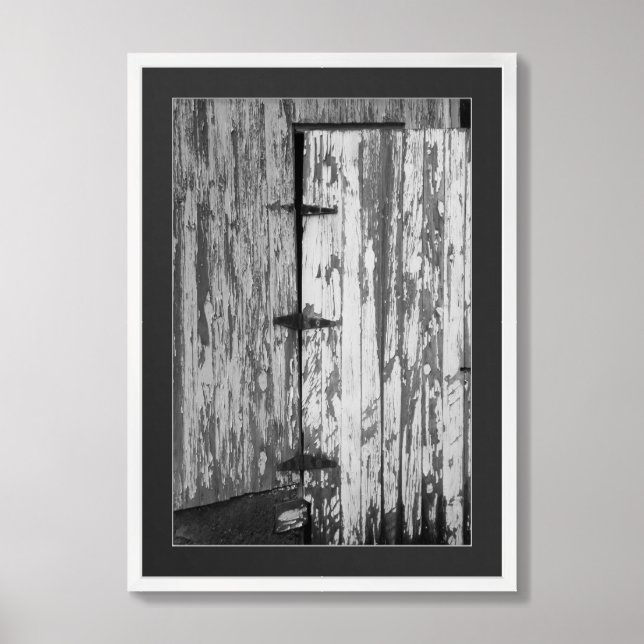 Old Barn Door Black And White Photography Framed Art (Framed Front)