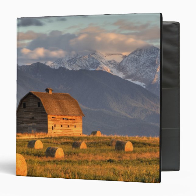 Old barn framed by hay bales and dramatic 3 ring binder (Front/Inside)