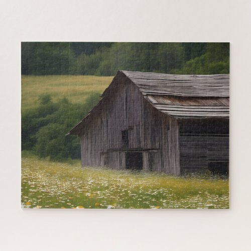 Old Barn In Daisy Field  Jigsaw Puzzle