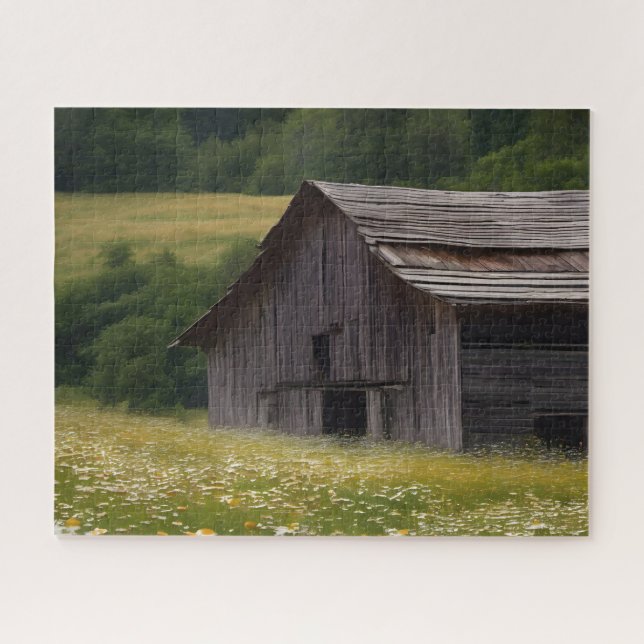Old Barn In Daisy Field  Jigsaw Puzzle (Horizontal)