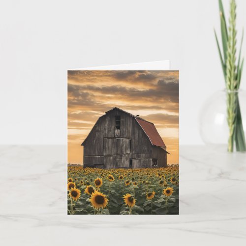 Old Barn In Sunflowers Note Card
