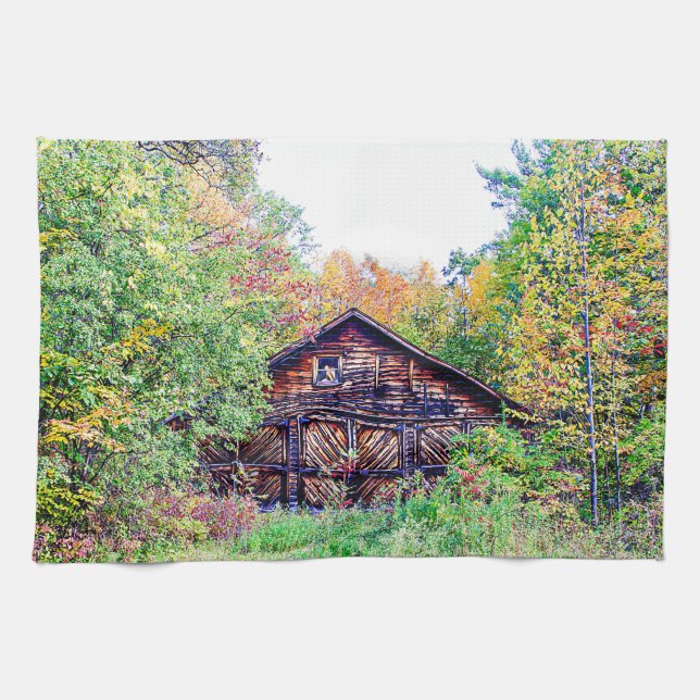 Old Barn in the Fall Kitchen Towel (Horizontal)
