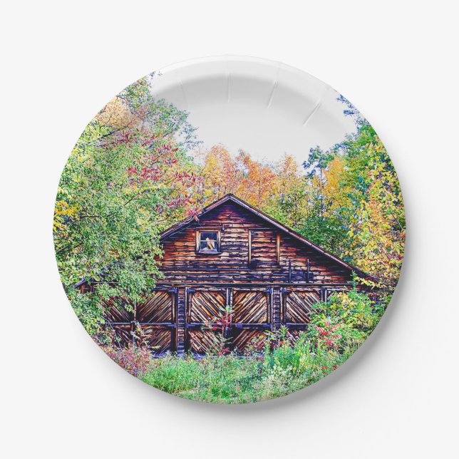 Old Barn in the Fall Paper Plates (Front)