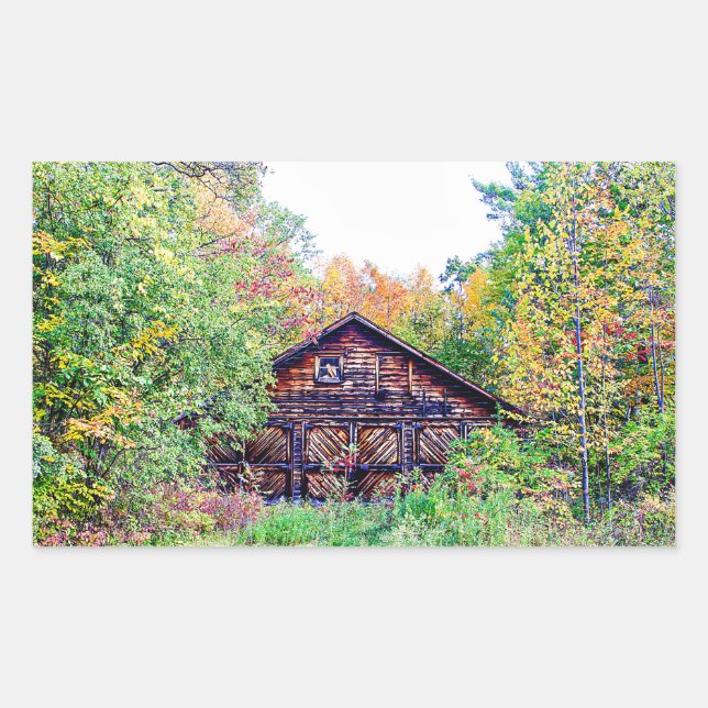 Old Barn in the Fall Rectangular Sticker (Front)