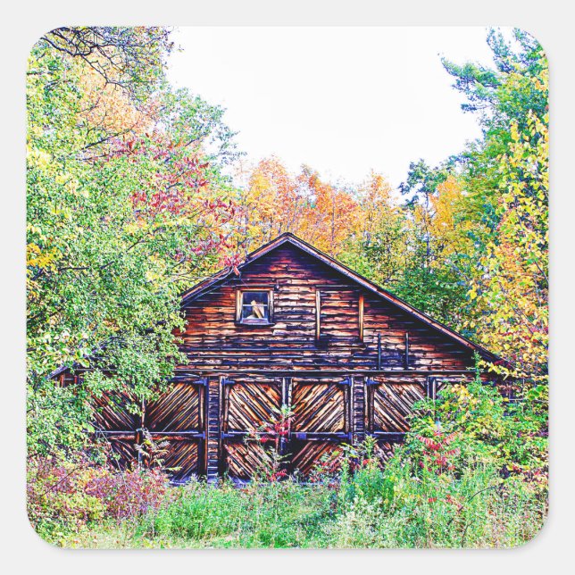 Old Barn in the Fall Square Sticker (Front)