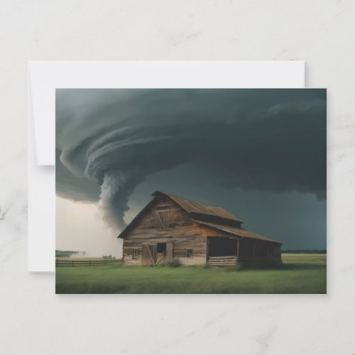 old barn in tornado postcard