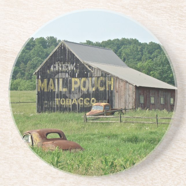 Old Barn Mail Pouch Tobacco Advertising Sandstone Coaster (Front)