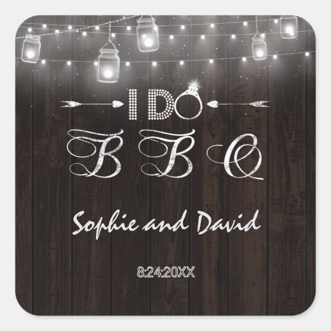 Old Barn Mason Jars String Lights I DO BBQ Square Sticker (Front)