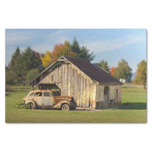 Old Barn Old Car Vibrant Forest Tissue Paper