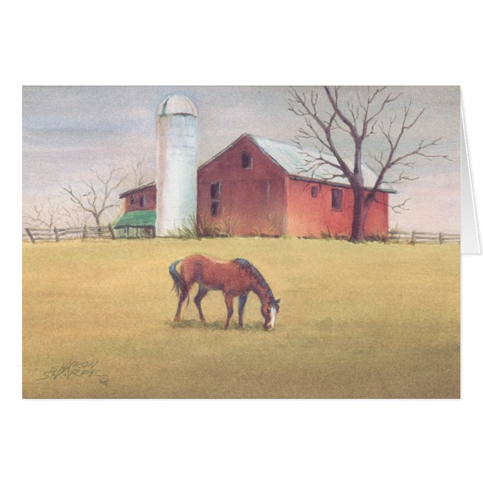 OLD BARN, SILO & HORSE by SHARON SHARPE Card