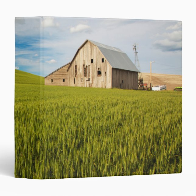 Old Barn Surrounded by Spring Wheat Field 2 3 Ring Binder (Front/Spine)