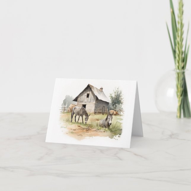 Old Barn with Donkeys and Mules BLANK  Card (Front)
