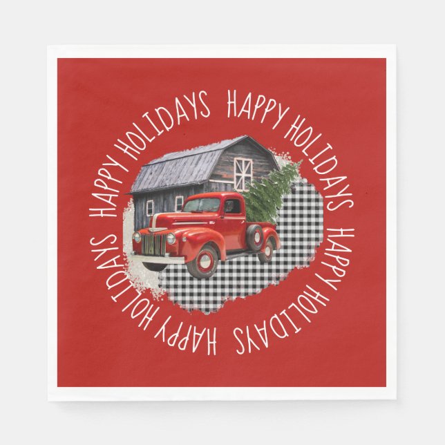 Old Barn With Red Truck Paper Napkin (Front)