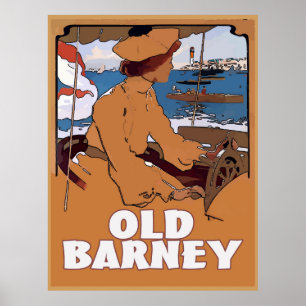 OLD BARNEY, Barnegat Lighthouse Vintage Style Poster