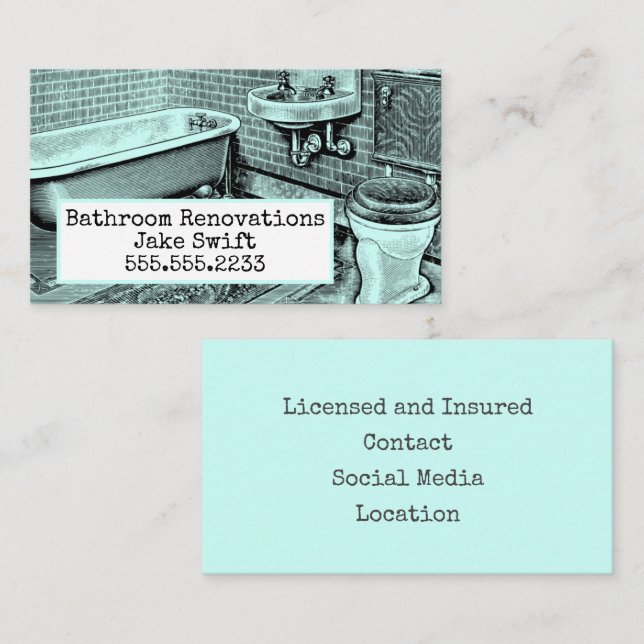 Old Bathroom Renovations Contractor Builder Business Card (Front/Back)