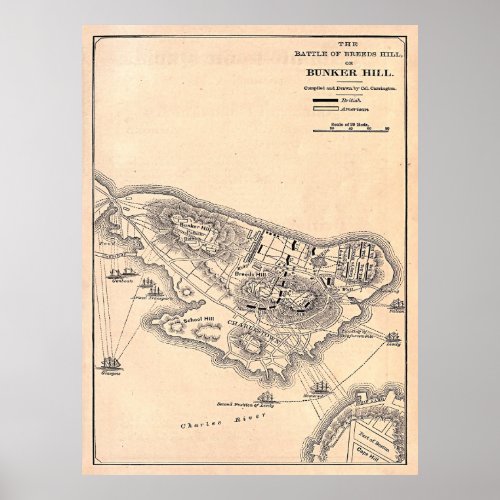 Old Battle of Bunker Hill Map 1881  Poster
