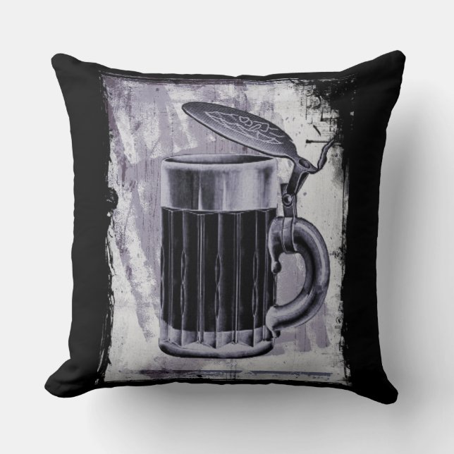 Old Beer Stein Illustration on Grunge Background Throw Pillow (Front)