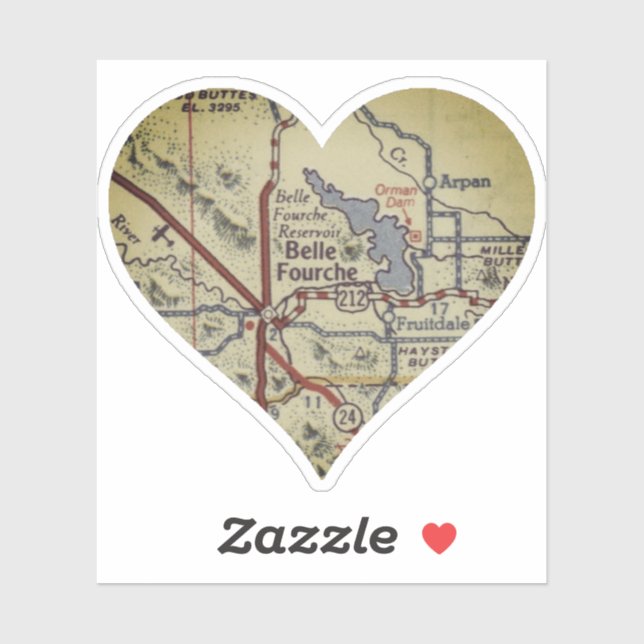 Old Belle Fourche SD Map Sticker (Sheet)