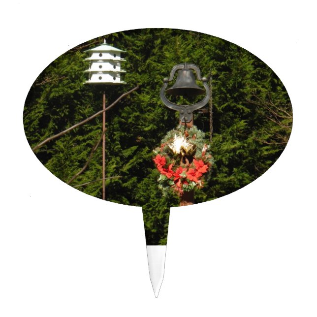 Old Bells and Birdhouse Christmas Wreath Cake Topper (Front)