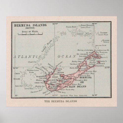 Old Bermuda Map 1912 Vintage Bermudian Island  Poster