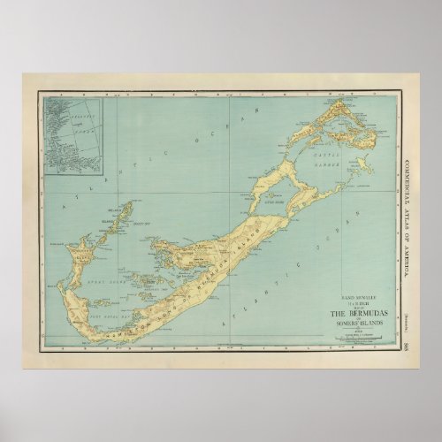 Old Bermuda Map 1924 Vintage Bermudian Island Poster