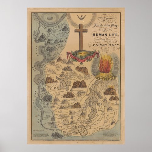 Old Biblical Map of The Sacred Writ 1847 Poster