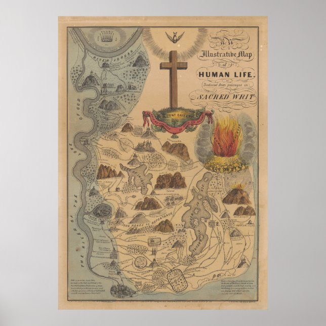 Old Biblical Map of The Sacred Writ (1847) Poster (Front)