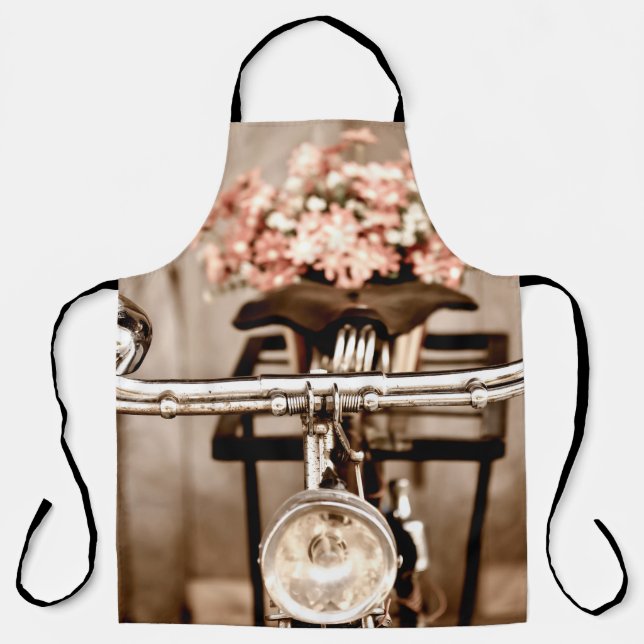 Old bicycle and flowers blur in background process apron (Front)