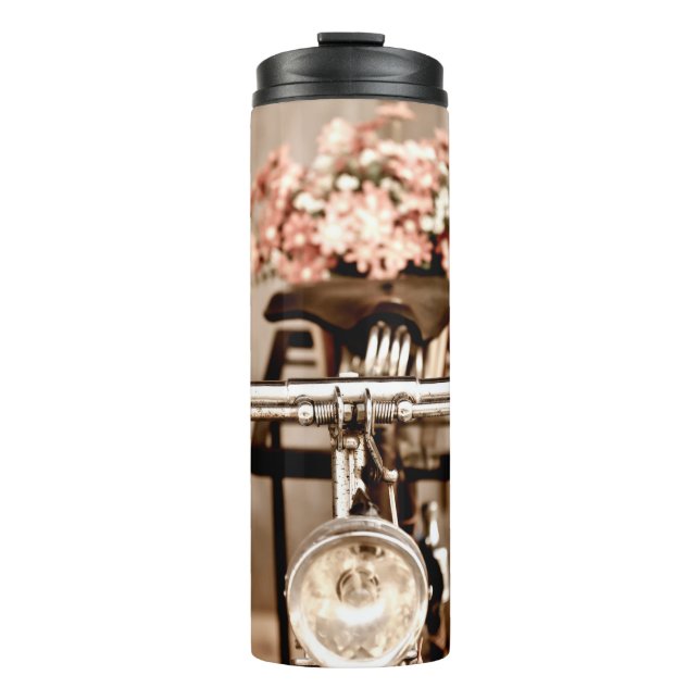 Old bicycle and flowers blur in background process thermal tumbler (Front)