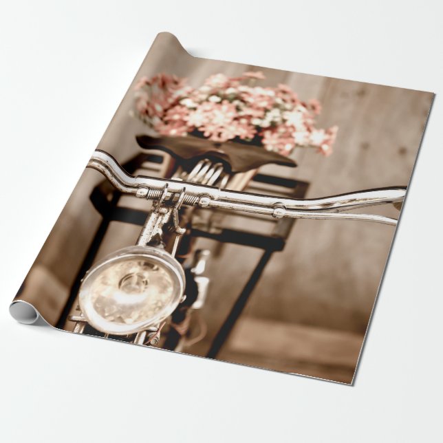 Old bicycle and flowers blur in background process wrapping paper (Unrolled)