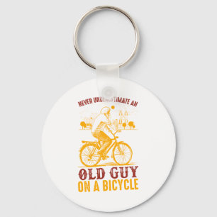 Old Biker Design Bicycle Never Underestimate Keychain