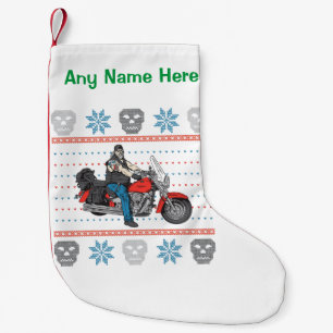 Old Biker Skulls Motorcycle Ugly Christmas Sweater Small Christmas Stocking