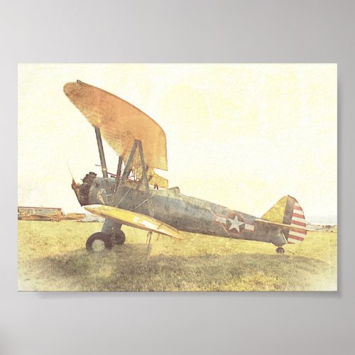 Old Biplane Antique Airplane Yellow Archival Poster