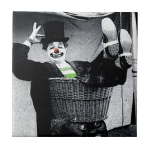 Old Black and White Photo of a Goofy Clown Ceramic Tile