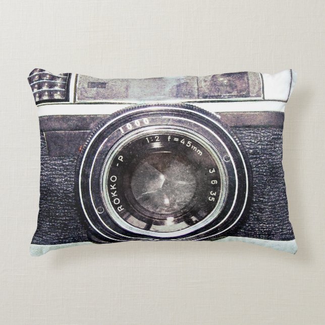 Old black camera decorative pillow (Front)