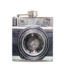 Old black camera hip flask