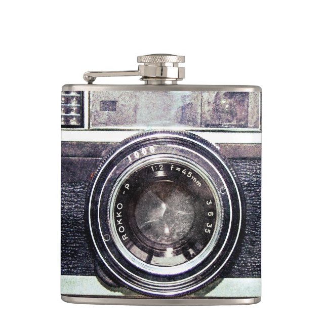 Old black camera hip flask (Front)