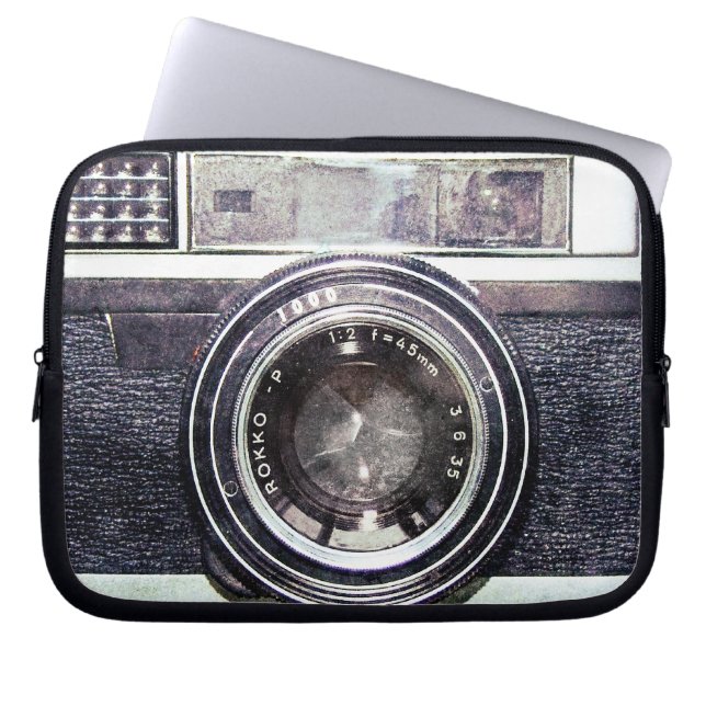 Old black camera laptop sleeve (Front)