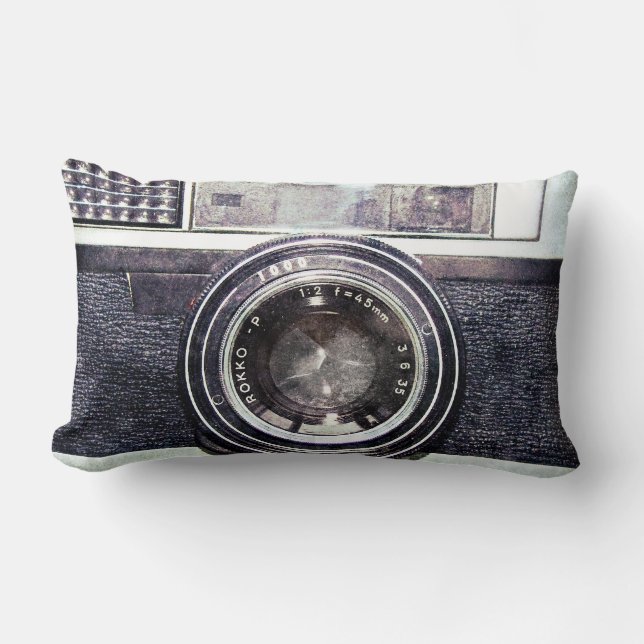Old black camera lumbar pillow (Front)