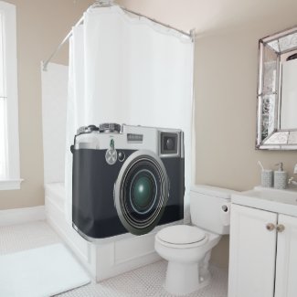 Old black camera shower curtain