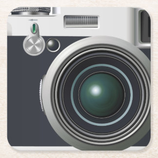 Old black camera square paper coaster