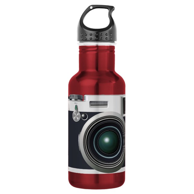 Old black camera stainless steel water bottle (Front)