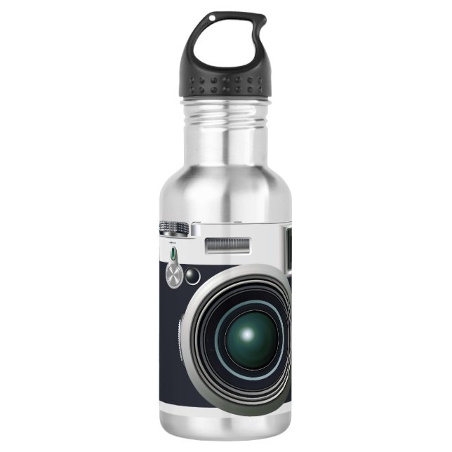 Old black camera stainless steel water bottle (Front)