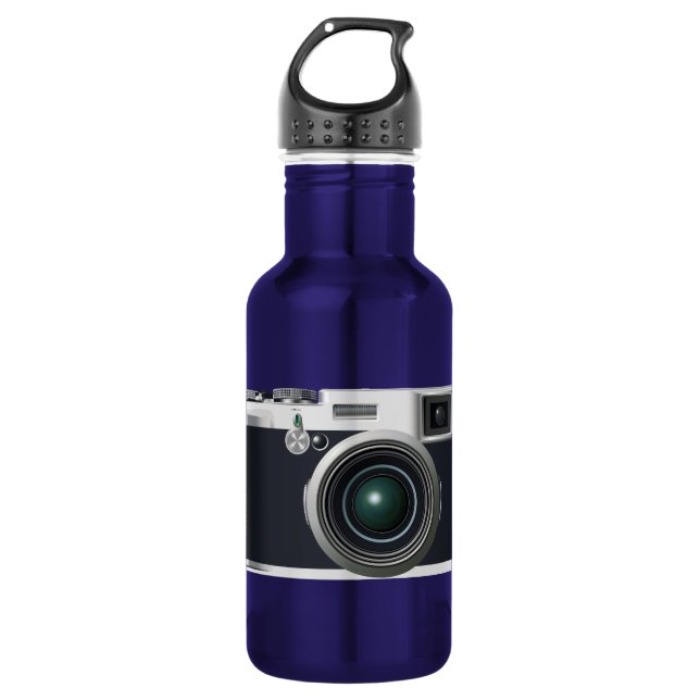 Old black camera stainless steel water bottle (Front)