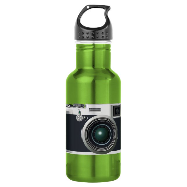 Old black camera stainless steel water bottle (Front)