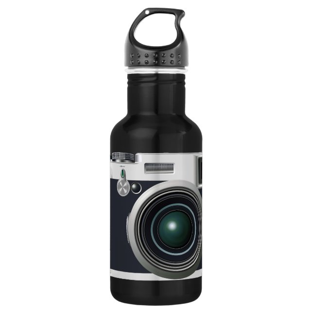 Old black camera water bottle (Front)