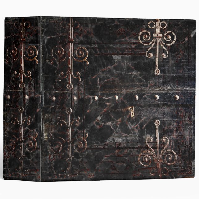 Old Black Faux Leather and Buckle Ancient Tome 3 Ring Binder (Front/Spine)