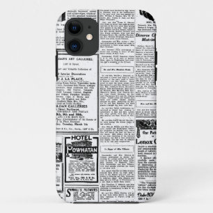 Old black & white newspaper, vintage retro advert iPhone 11 case