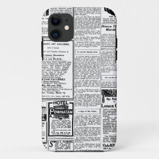Old black & white newspaper, vintage retro advert iPhone 11 case